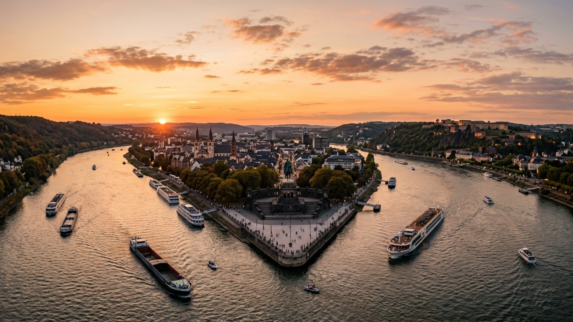 Koblenz • Deutsches Eck . Dove la Mosella confluisce nel Reno